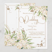 White Floral Greenery Gold Elegant Wedding Kaart (Voorkant / Achterkant)
