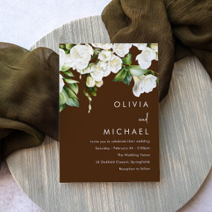 White Floral Greenery Modern Wedding Kaart