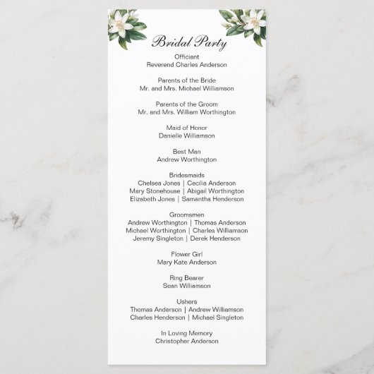 White Floral Greenery Programme de mariage traditi (Dos)