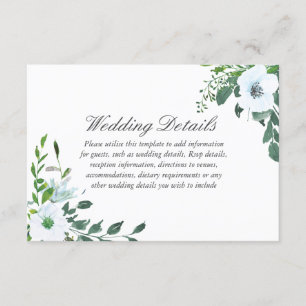 White Floral Greenery Wedding Details Reception Informatiekaartje