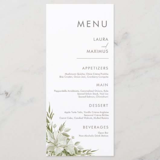 White Floral Greenery Wedding Menu (Voorkant)