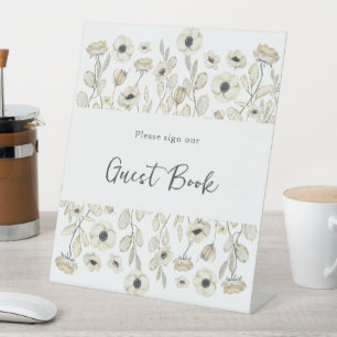 White Floral Guest Book baby shower Reclamebord Met Voetstuk
