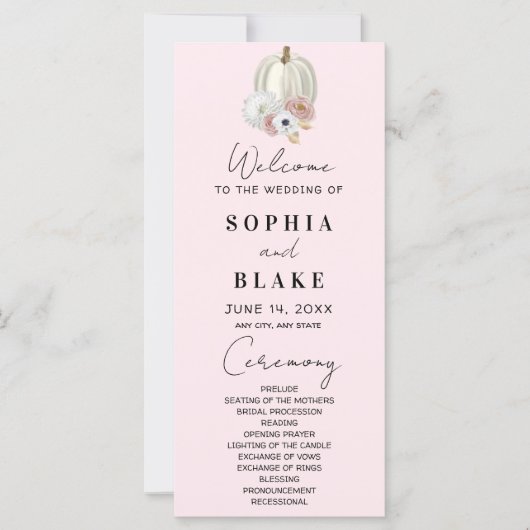 White Floral Herfst Pumpkin Pink Wedding Programme (Voorkant)