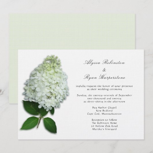 White Floral Hydrangea Wedding Invitations Kaart (Voorkant / Achterkant)