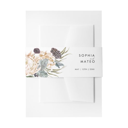 White Floral Invitation Belly Band Uitnodigingen Wikkel (Voorkant Voorbeeld)