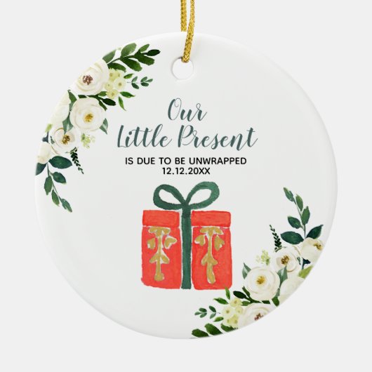 White Floral Kerstmis aankondiging Keramisch Ornament (Voorkant)