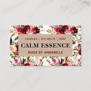 White Floral Kraft Handmade Candle Soy Melt Soap Visitekaartje