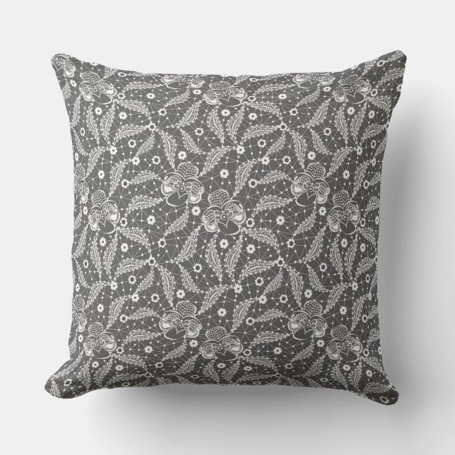 White floral lace on a gray background  kussen (Voorkant)