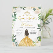 White Floral Mexicain Gold Quinceanera Invitation (Debout devant)
