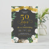 White Floral Mexican 50 añ os Invitation Kaart (Staand voorkant)