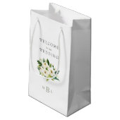 White Floral Monogram Elegant White Wedding Klein Cadeauzakje (Achterkant Gekanteld)