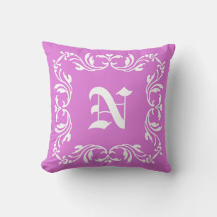 White Floral Monogram. Plain Orchid Kussen