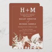 White Floral Monogram Terracotta Boho Wedding Kaart (Voorkant / Achterkant)