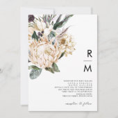 White Floral Monogram Wedding Kaart (Voorkant)