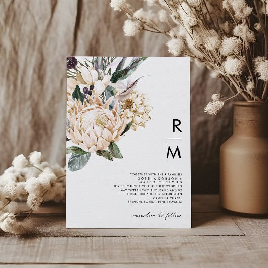 White Floral Monogram Wedding Kaart