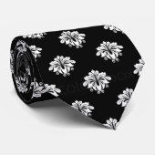 White floral on Black Stropdas (Opgerold)