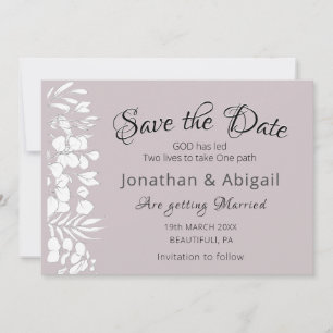 White Floral on Lavender Inspirerend Wedding Save The Date