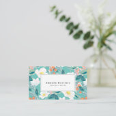 White Floral Pattern Light Blauwgroen Visitekaartje (Staand voorkant)