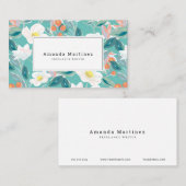 White Floral Pattern Light Blauwgroen Visitekaartje (Voorkant / Achterkant)