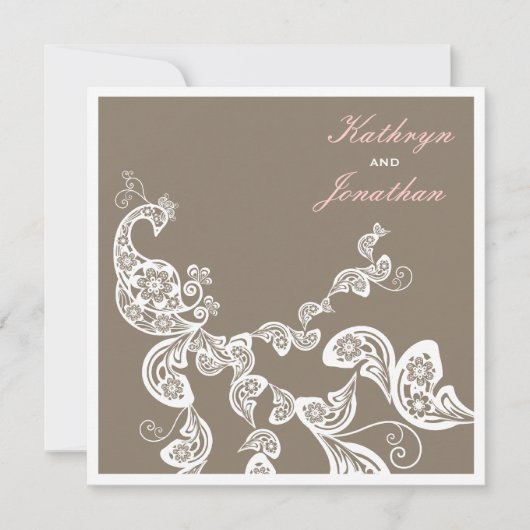 White Floral Peacock Elegant Boho Wedding Invite Kaart (Voorkant)
