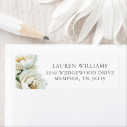 White Floral Peonies Personalized  Etiket