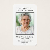 White Floral Photo Sympathie Funeral Prayer Card Visitekaartje (Voorkant)