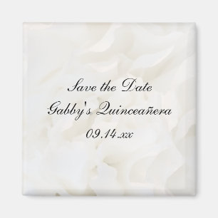White Floral Quinceañera Save the Date Magneet