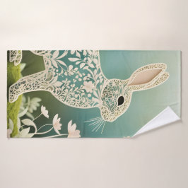 White Floral Rabbit Spring Art Bad Handdoek