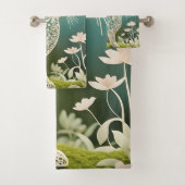 White Floral Rabbit Spring Art Bad Handdoek (Insitu)