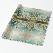 White Floral Rabbit Spring Art Cadeaupapier (Uitgerold)