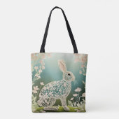 White Floral Rabbit Spring Art Draagtas (Achterkant)