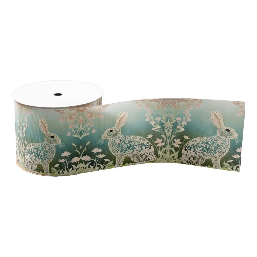 White Floral Rabbit Spring Art Grosgrain Lint (Spoel)