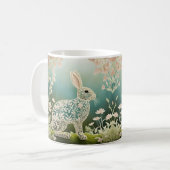 White Floral Rabbit Spring Art Koffiemok (Voorkant links)