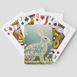 White Floral Rabbit Spring Art Pokerkaarten