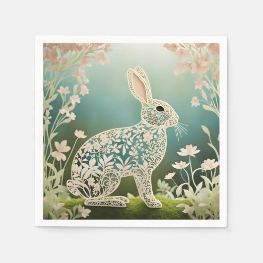 White Floral Rabbit Spring Art Servet (Voorkant)