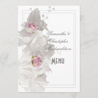White floral roos bruiloft menu
