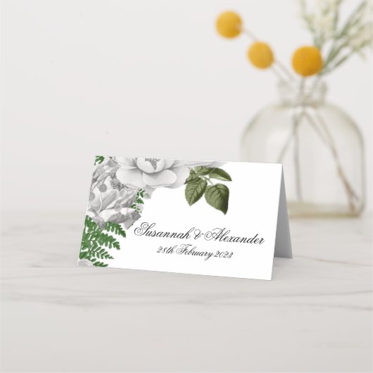 White Floral Roos en Fern Bouquet Wedding (Voorkant)