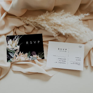 White Floral   RSVP-Briefkaart met zwarte bruiloft Briefkaart