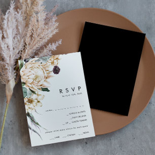 White Floral RSVP-kaart met zwarte menukeuze RSVP Kaartje