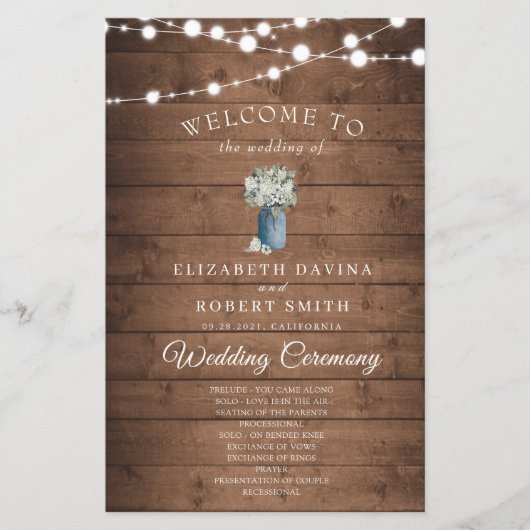 White Floral Rustic Elegant Lights Wooden Wedding (Voorkant)