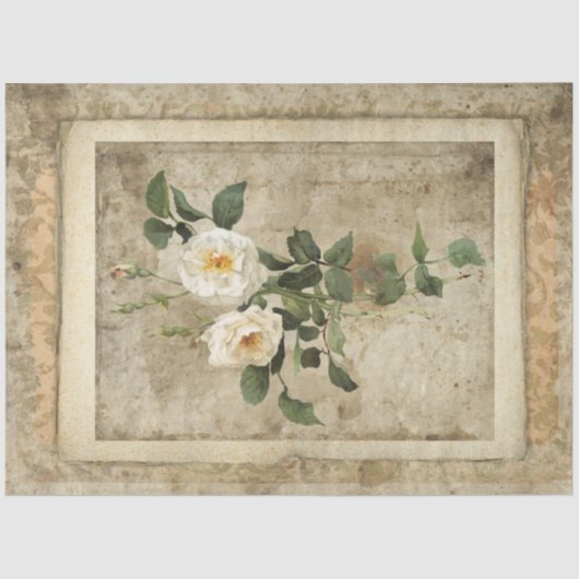  White Floral Script Ephemera-ontkoppelingskunst Tissuepapier (Voorkant)