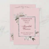 White Floral Silver Lijst op Roze Afstuderen Aankondiging (Voorkant / Achterkant)