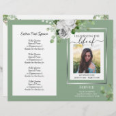 White Floral Simple Photo Funeral Program Budget (Voorkant / Achterkant)