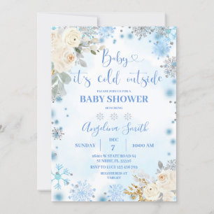 White Floral Snowflake Cold Outside Baby shower Kaart