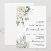 White Floral Spanish church Wedding Invitation (Devant / Derrière)