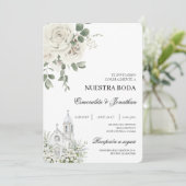 White Floral Spanish church Wedding Invitation (Debout devant)