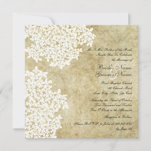 White Floral  Square Wedding Invitations Kaart (Voorkant)