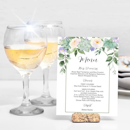White Floral Succulents Greenery Arch Wedding Menu