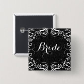 White Floral Swirls Lijst Bride Button (Voorkant /achterkant)