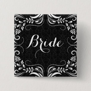 White Floral Swirls Lijst Bride Button